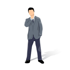 Businessman character standing on white background , vector illustration