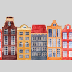 Fototapeta premium Seamless vector pattern old european city houses