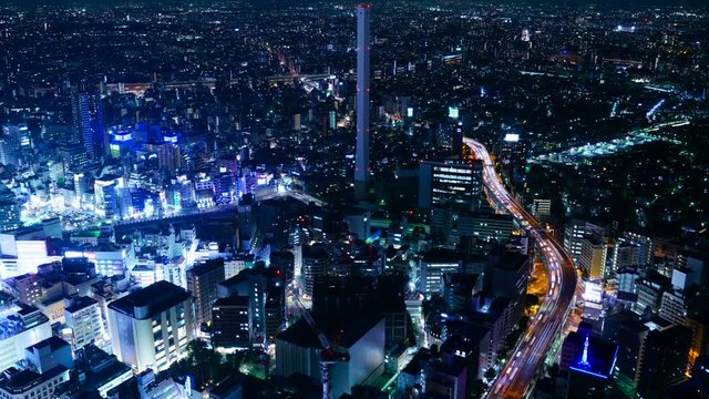 東京夜景・タイムラプス・様々な交通機関が交差する
大都会
