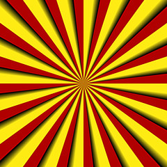 Obraz premium Red and yellow stripes, with shadows, converging and forming a circle. Clean retro vintage texture. 