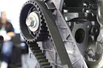 Diesel Engine close up at timing belt  that transmit mechanical engine ; automotive industrial background ; pick up truck