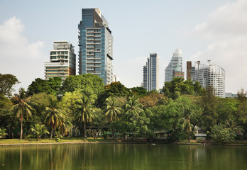 Fototapeta premium Lumphini Park at Bang Rak district of Bangkok. Kingdom of Thailand