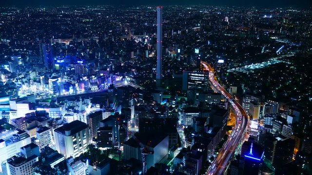 東京夜景・タイムラプス・様々な交通機関が交差する
大都会
