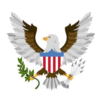 Eagle with arrows and leaves vector illustration graphic design