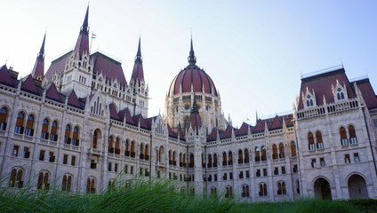 Fototapeta na wymiar Hungarian Parliament Building and the grass in the foreground, Budpest