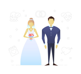 Bride and fiance flat character design