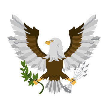 Eagle with arrows and leaves vector illustration graphic design