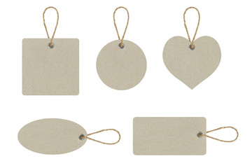 Set of blank tag tied for hang on product for show price or discount isolate on white background with clipping path