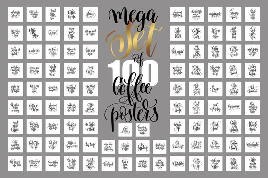 Set Of 100 Hand Lettering Quotes About Coffee Drink 