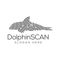 Naklejka premium Dolphin Scan Technology Logo vector Element. Animal Technology Logo Template