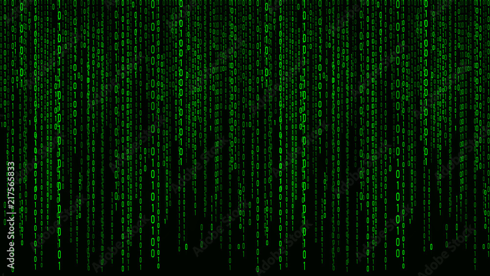 Poster Digital background green matrix. Binary computer code. Vector Illustration. Hacker concept.