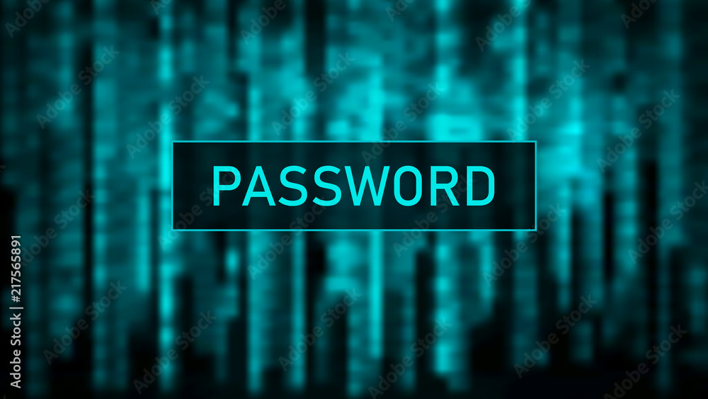 Poster Secure password. Cyber attack. Hacking. Digital background green matrix. Binary computer code. Vector Illustration.