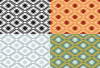 Set of seamless geometric patterns. American Indians ethnic style. 