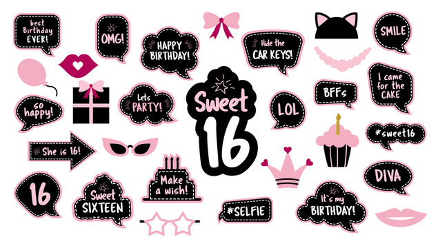 16th Birthday Photobooth Props Set For Sixteen