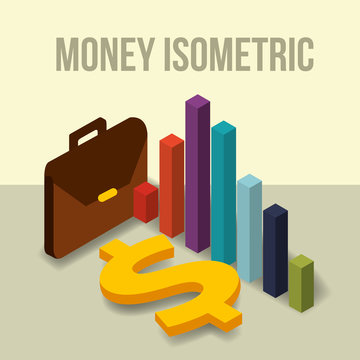 business briefcase diagram and dollar money vector illustration isometric