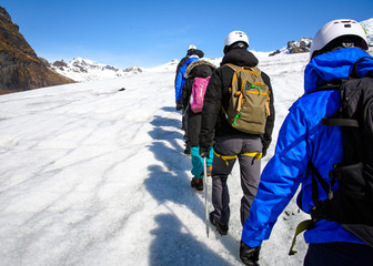 Fototapeta na wymiar Glacial trekking party