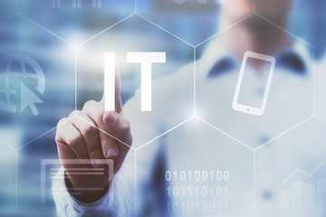 IT concept, information technology diagram with icons of internet, smartphone, coding and communication