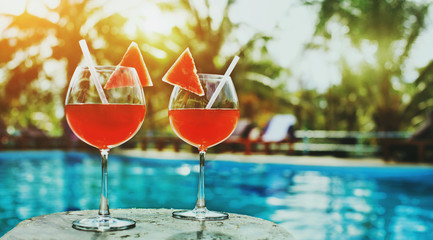drinks in luxurious lounge bar, tropical cocktails in luxury hotel resort, relaxation tourism and travel