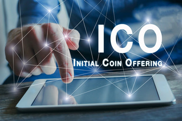 ICO concept, initial coin offering, digital money crypto currency