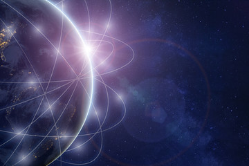 innovation technology and telecommunication concept, global internet communication network around planet Earth, satellite connection, parts of image furnished by NASA