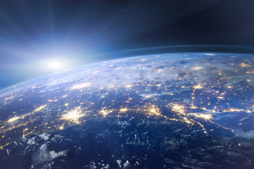 Obraz premium piękna planeta Ziemia widziana z kosmosu, widok nocnych świateł, oryginalny obraz dostarczony przez NASA