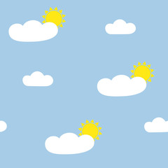 Cloud and Sun Seamless Pattern. Cartoon Vector Illustration.