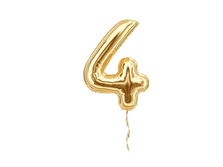 Fotobehang Numeral 4. Foil balloon number four isolated on white background © vpanteon