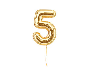 Fototapeta Numeral 5. Foil balloon number five isolated on white background obraz