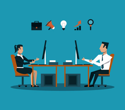 Business teamwork woking with computer on digital marketing vector illustration graphic design
