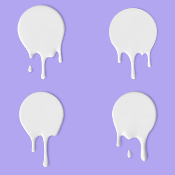 Dripping white paint round icons, Yogurt or Milk flowing down. Vector Logo design elements.