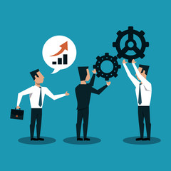 Businessmens working with gears cartoons vector illustration graphic design