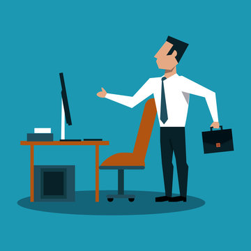Businessman with briefcase at office vector illustration graphic design