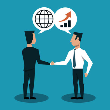 Businessmens shaking hands and talking about business vector illustration graphic design
