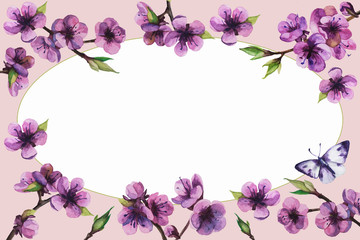 floral frame awesome sakura collection of spring flowers watercolor