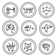 Fototapeta premium Set of hand drawn stylized magical seals and symbols.