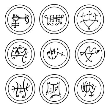 Set of  hand drawn stylized magical seals and symbols.