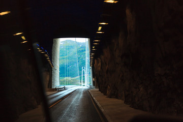 Fototapeta na wymiar tunnel exit and bridge in Norway