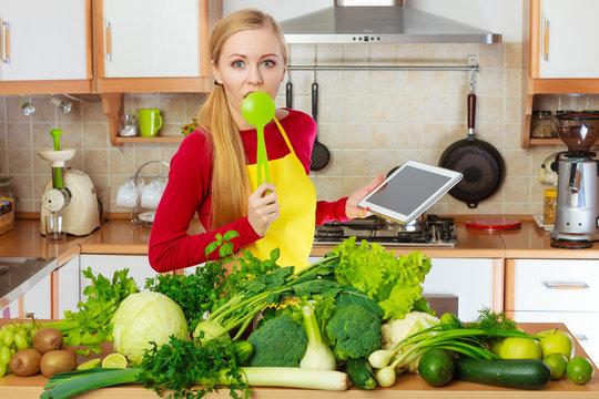 Woman Having Green Vegetables Thinking About Cooking