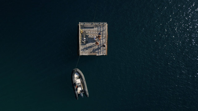 Aerial view of a Speed boat in the middle of the ocean