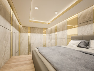 King bed is placed in luxury bedroom , 3d Rendering