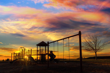 Children Playground at colorful Sunset in Happy Valley OR