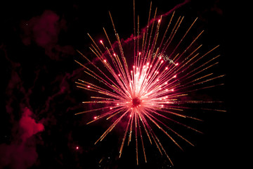 Fototapeta na wymiar During the celebration for fireworks in the night sky