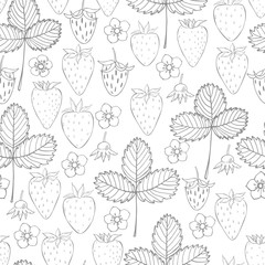 Fototapeta premium Vector seamless pattern with strawberry. Fruits, flowers, leaves.
