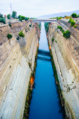 View of Corinth Canal with bridge, Greece