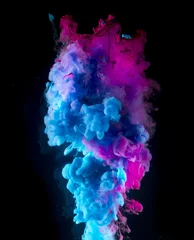 Foto auf Acrylglas Rauch Bunte Regenbogenfarbentropfen von oben mischen sich in Wasser. Tinte wirbelt unter Wasser.
