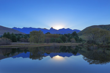 Fototapeta na wymiar Reflection of Rhino Peak on the water