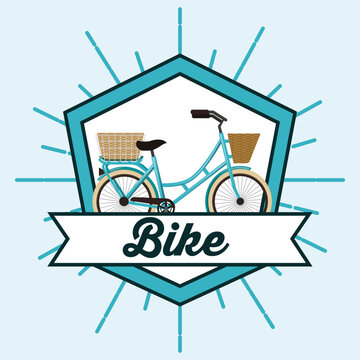 bike is good baskets bicycle frame ribbon sign retro style vector illustration