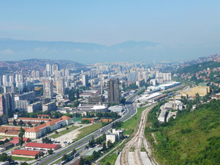 Fototapeta na wymiar View on Sarajevo, Bosnia, a city among the mountains