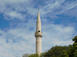 View of the minaret of the mosque in Mostar, Bosnia and Herzegovina