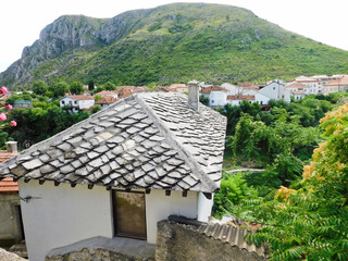 Mostar in Bosnia and Herzegovina, roofs of the houses on the background of mountains